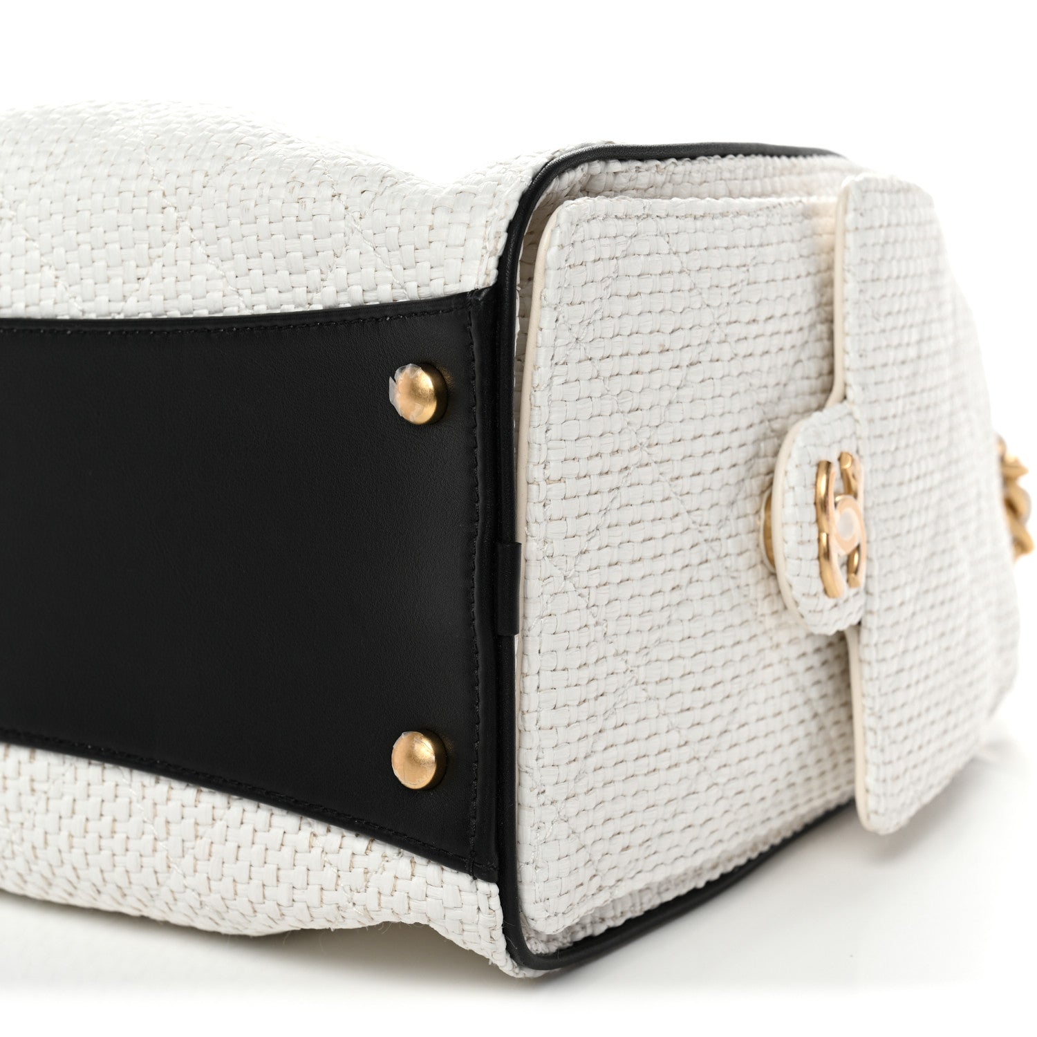 Braided Raffia Calfskin Quilted Small Chanel 25 Handbag White Black