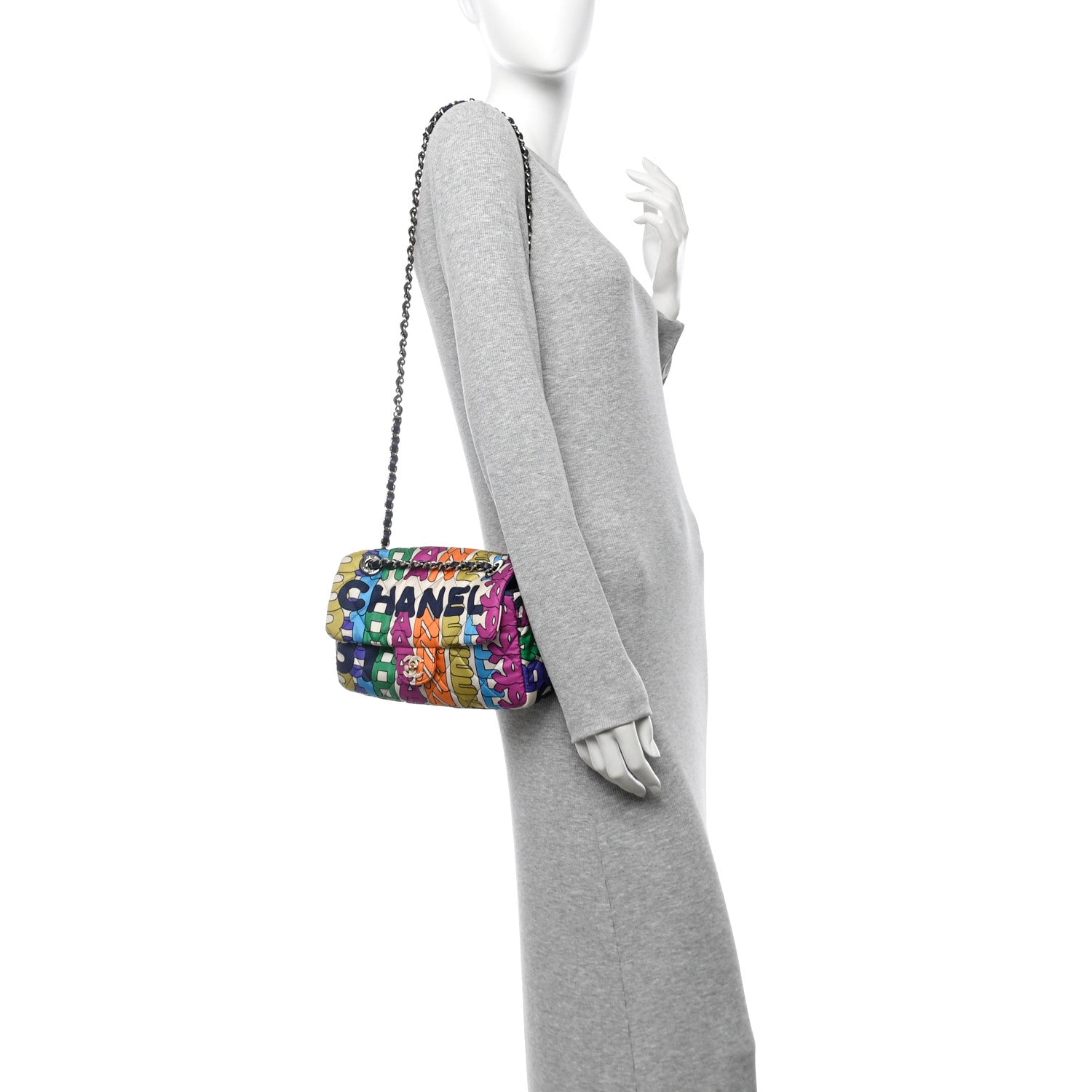 Printed Fabric Quilted Logo Single Flap Bag Multicolor