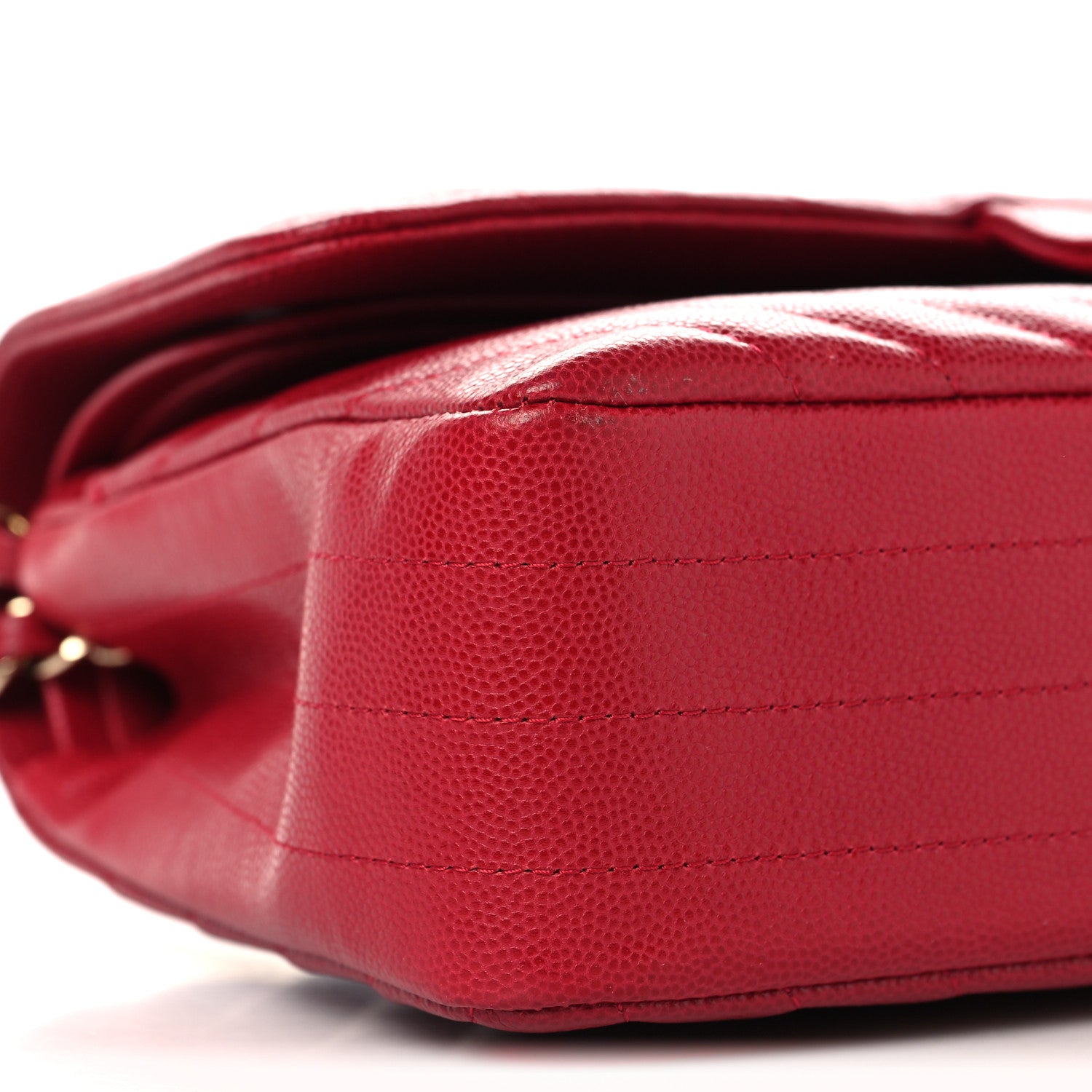 Caviar Chevron Quilted Medium Double Flap Red
