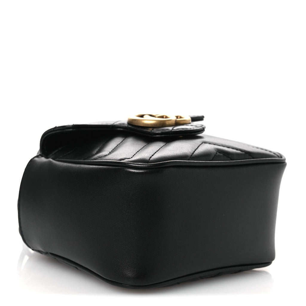 Calfskin Matelasse Front Pocket Mini GG Marmont Bucket Bag Black