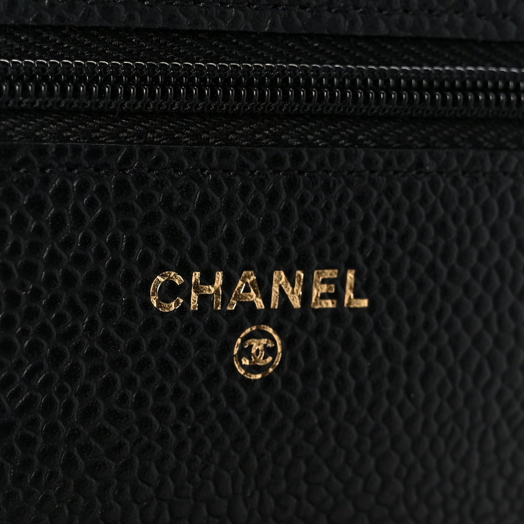 Caviar Quilted Wallet on Chain WOC Black