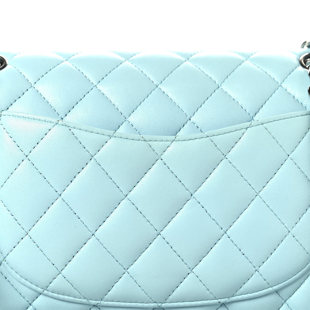 Lambskin Quilted Medium Double Flap Light Blue