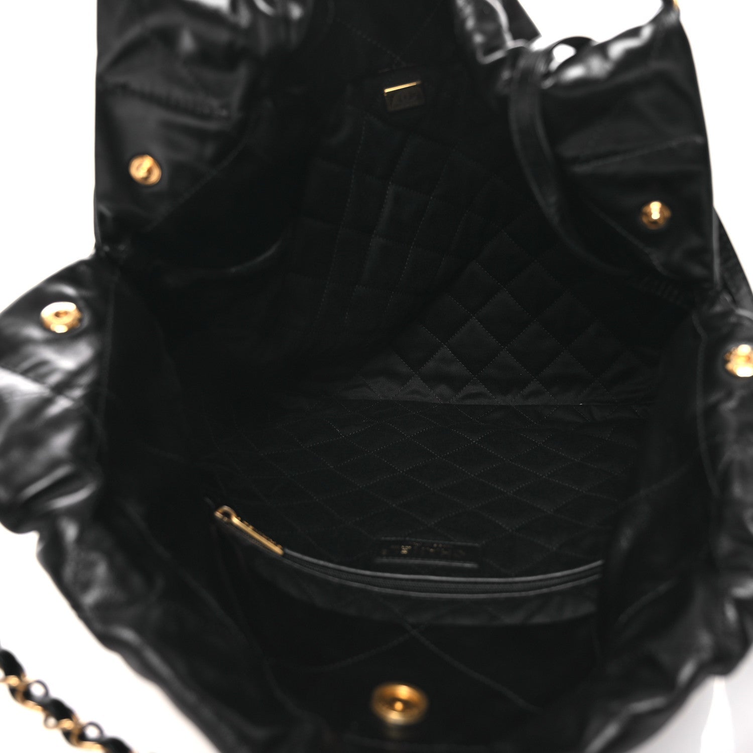 Shiny Calfskin Quilted Chanel 22 Black White