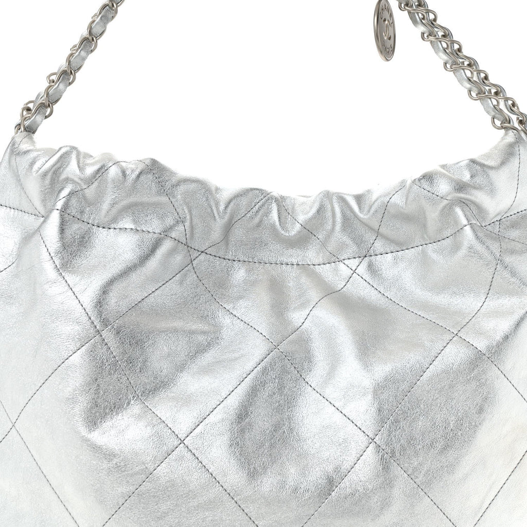 Metallic Calfskin Quilted Chanel 22 Silver