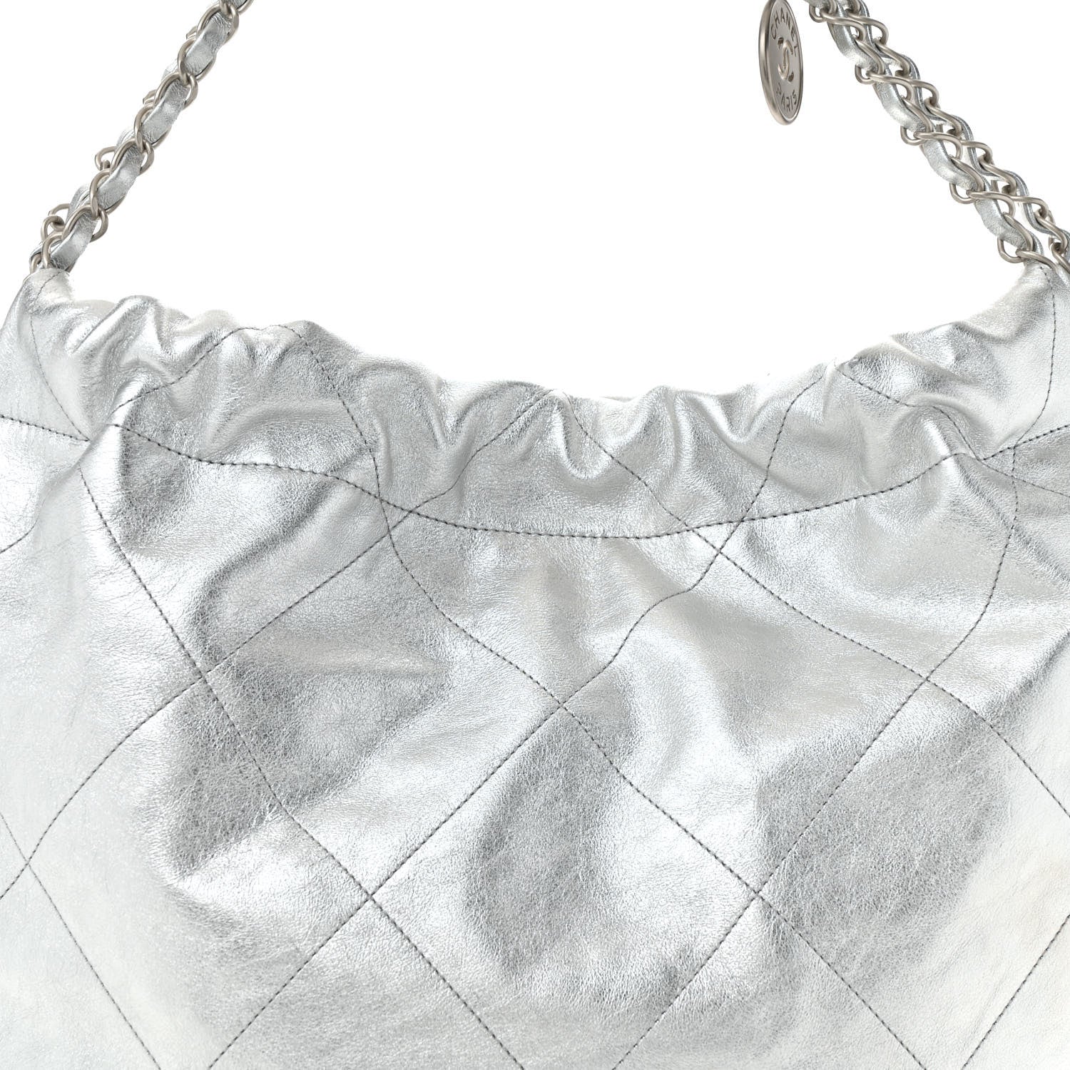 Metallic Calfskin Quilted Chanel 22 Silver