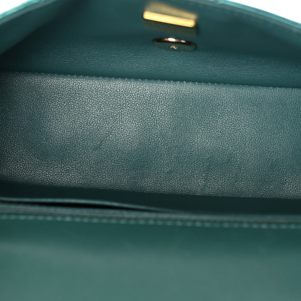 Shaded Patent Calfskin Quilted Mini Rectangular Flap Green Blue