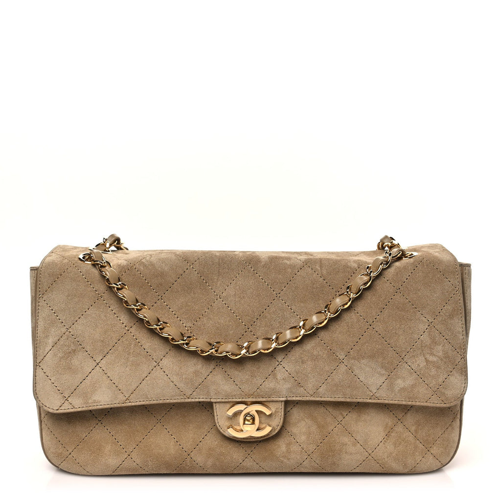 Suede Calfskin Small Souplissimo Maxi Flap Dark Beige