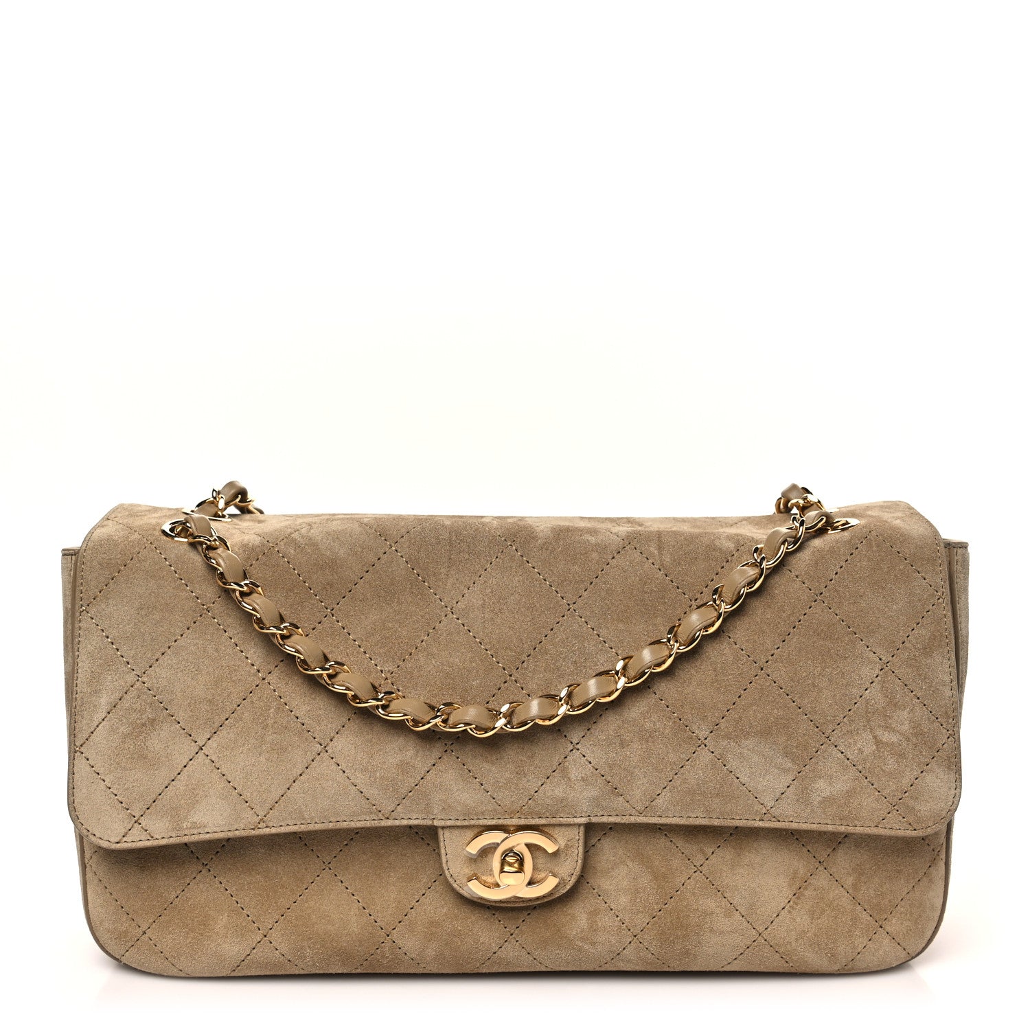 Suede Calfskin Small Souplissimo Maxi Flap Dark Beige