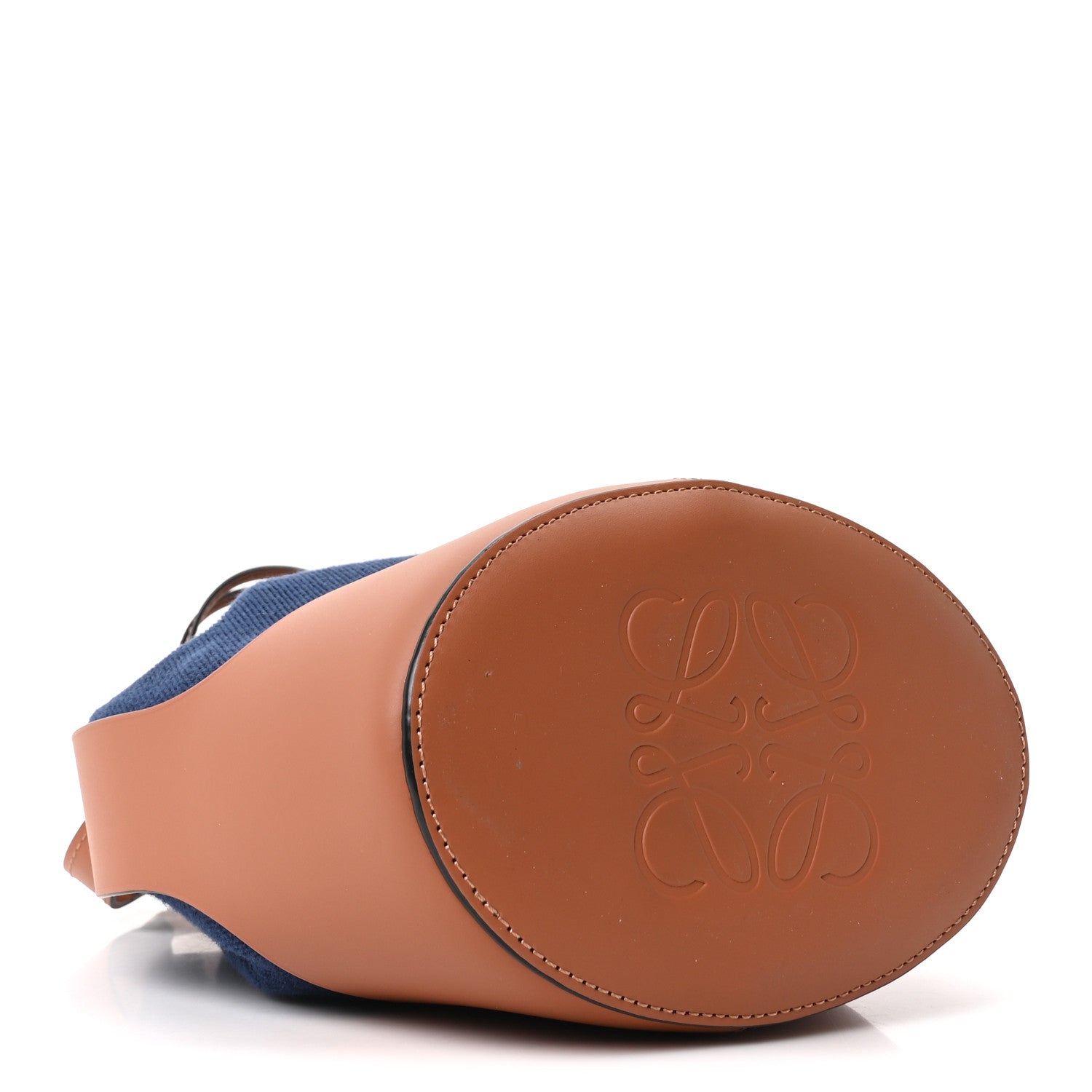 Canvas Calfskin Balloon Bucket Bag Navy Tan