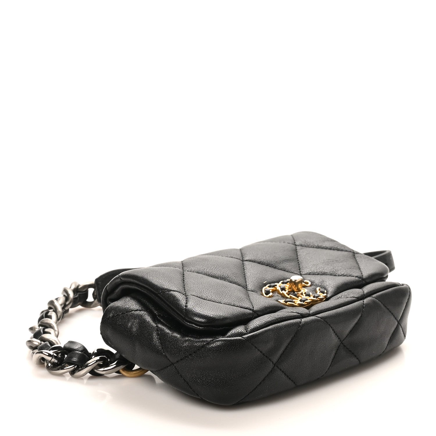 Goatskin Quilted Chanel 19 Waist Bag Black