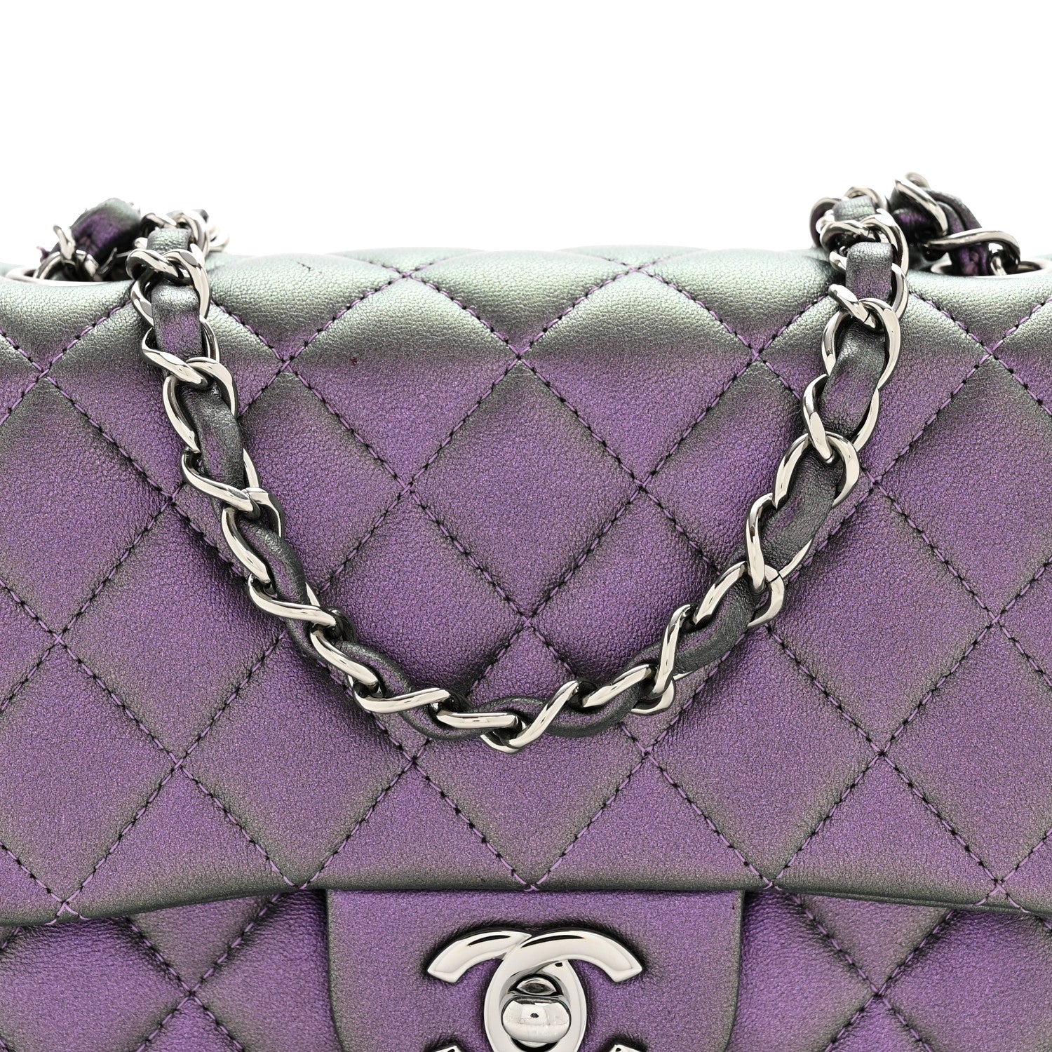 Iridescent Lambskin Quilted Mini Square Flap Dark Purple