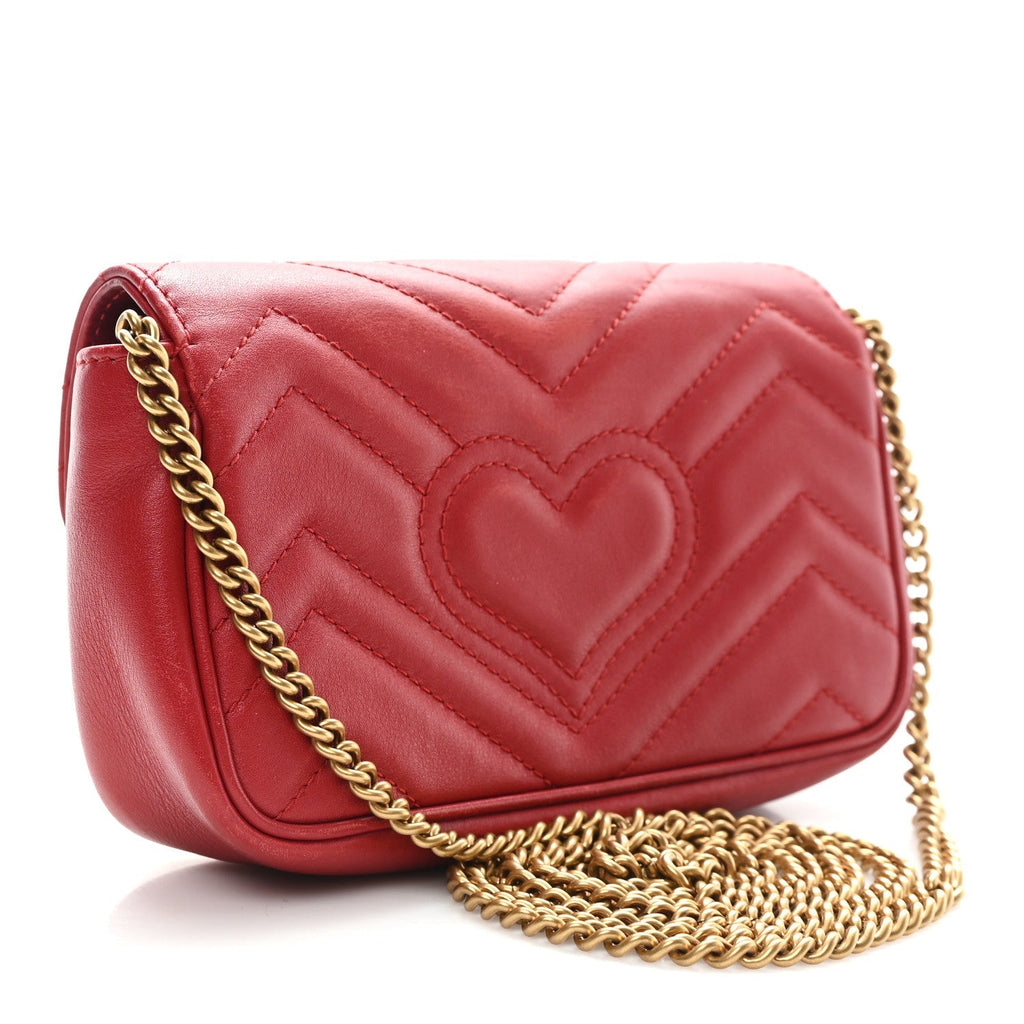 Calfskin Matelasse Super Mini GG Marmont Shoulder Bag Hibiscus Red