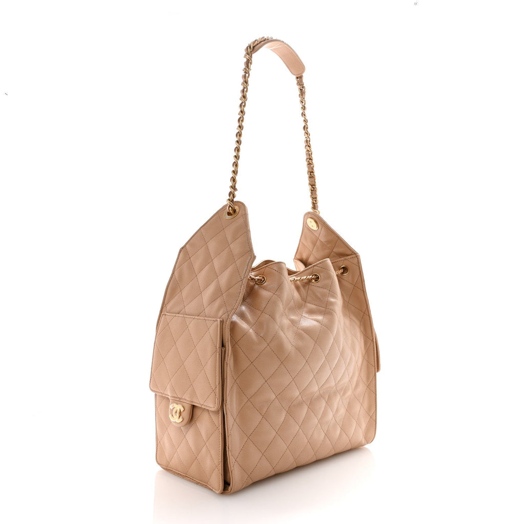 Caviar Quilted Medium Chanel 25 Handbag Beige