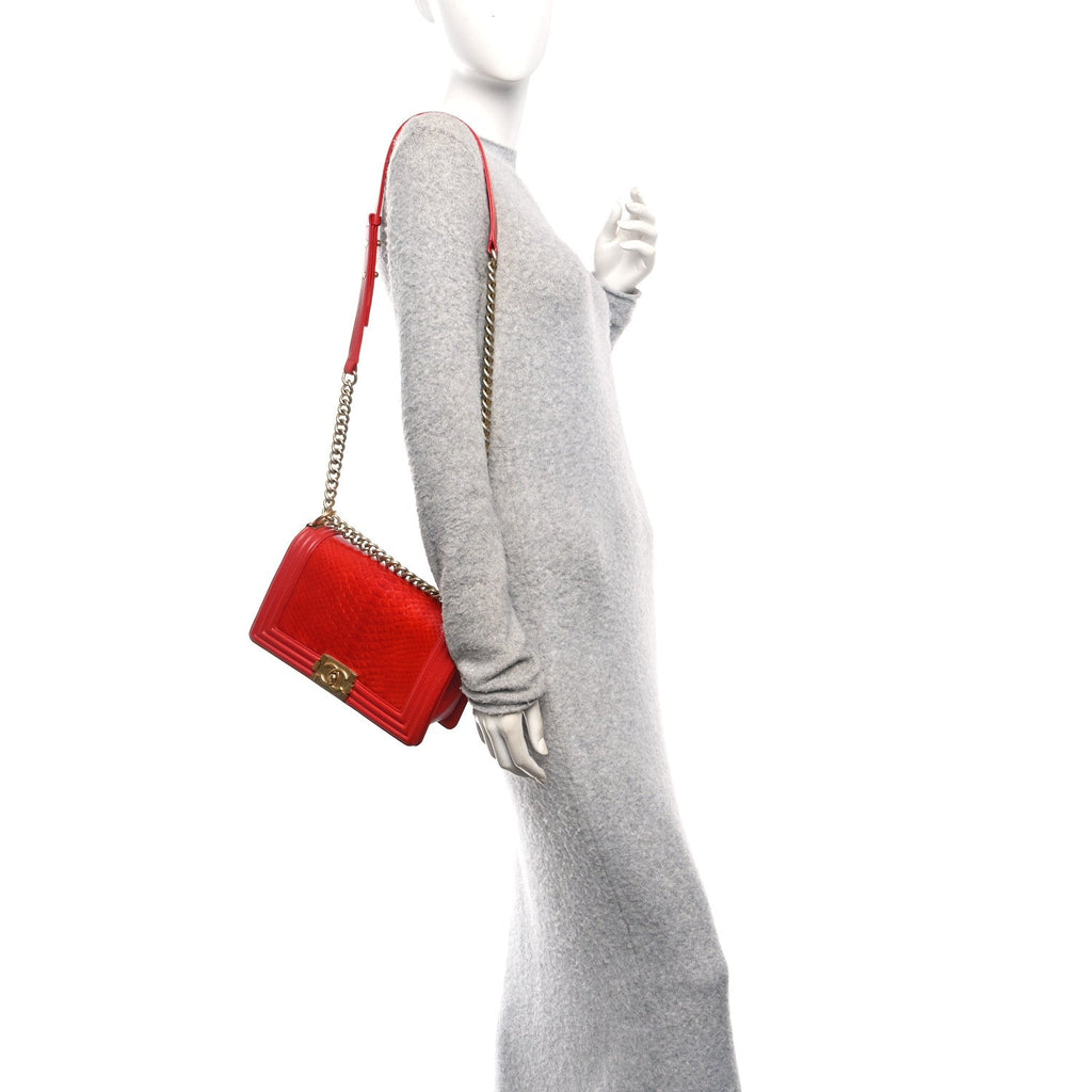 Snakeskin Medium Boy Flap Red