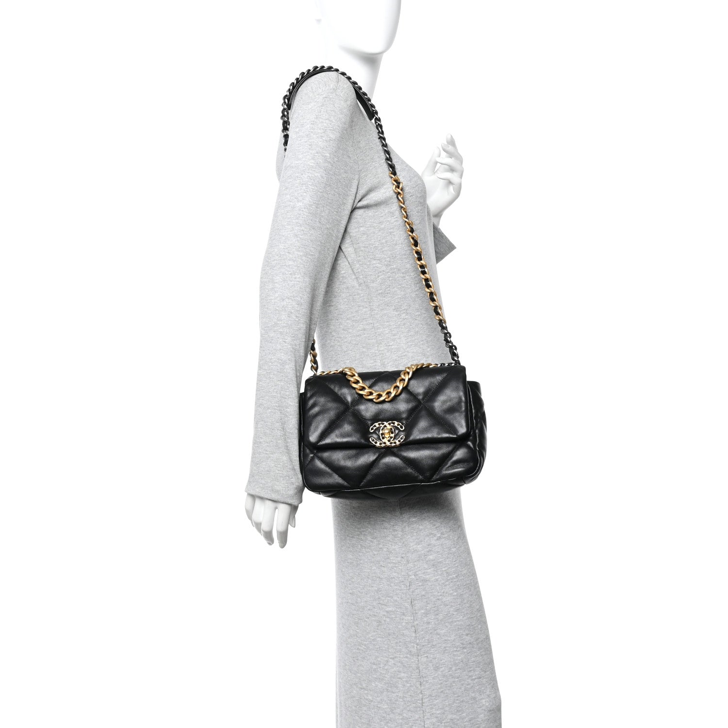 Lambskin Quilted Medium Chanel 19 Flap Black