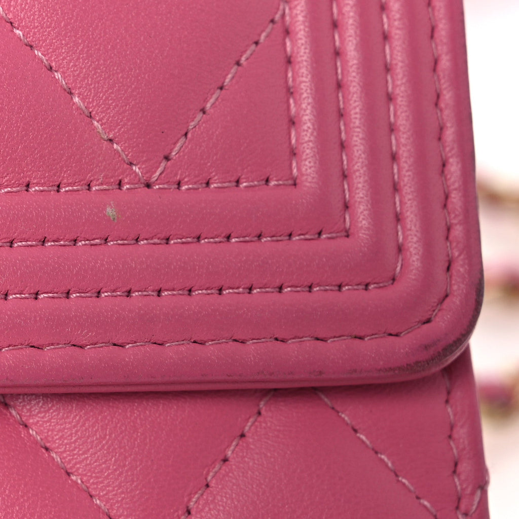 Lambskin Quilted Boy Square Wallet on Chain WOC Pink
