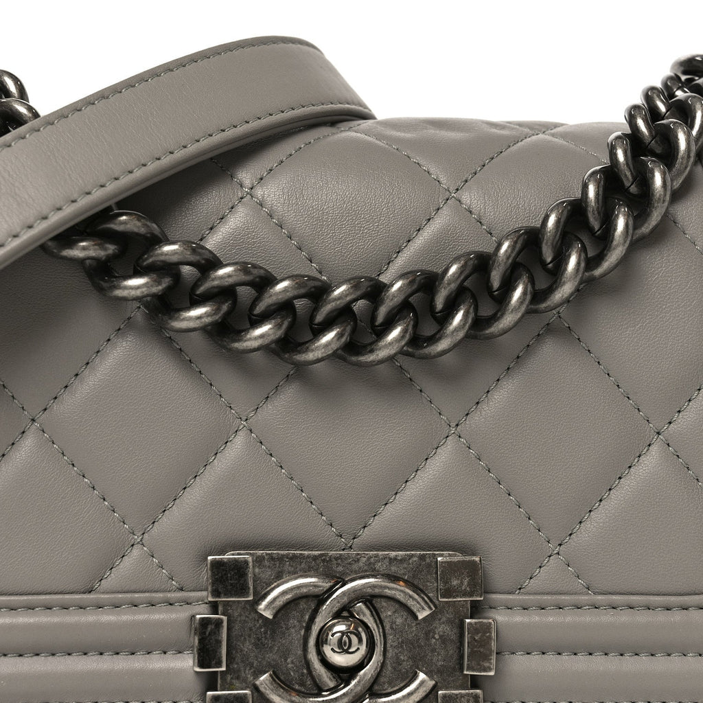 Calfskin Quilted Small Boy Flap Grey