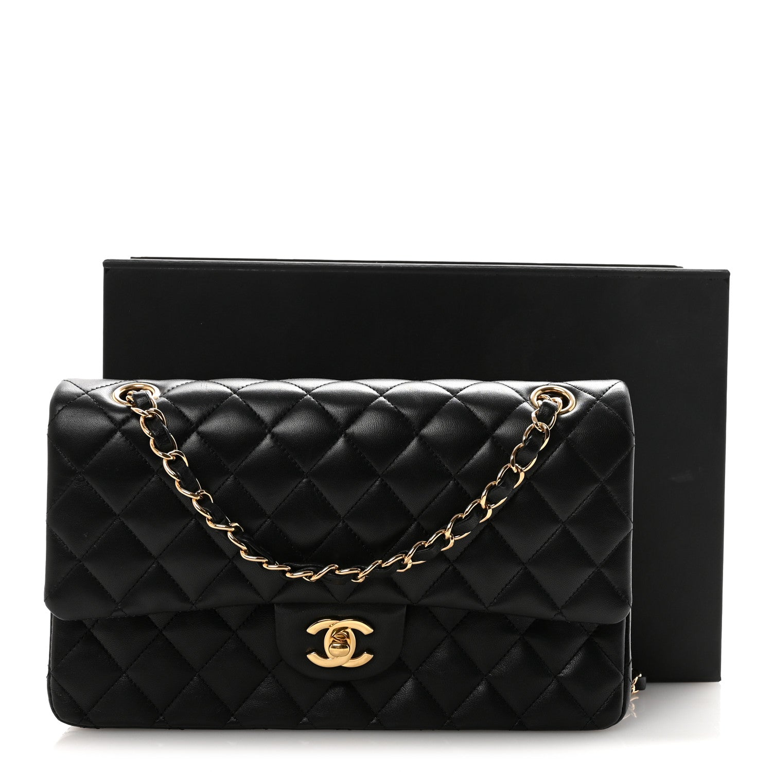 Lambskin Quilted Medium Double Flap Black