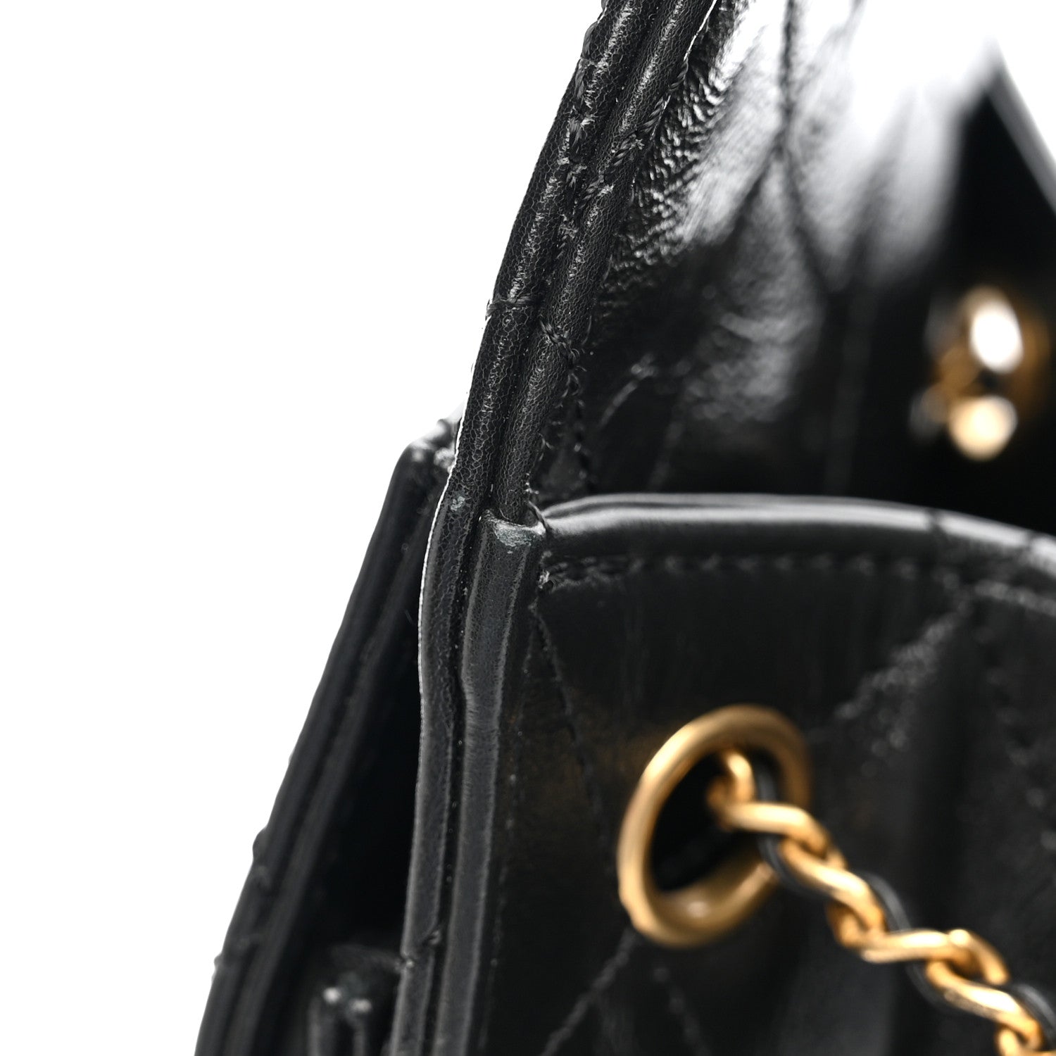 Shiny Crumpled Calfskin Quilted Small Chanel 25 Handbag Black