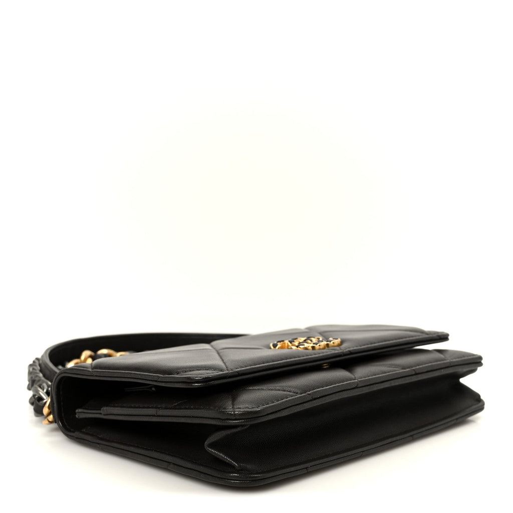 Lambskin Quilted Chanel 19 Wallet On Chain WOC Dark Brown