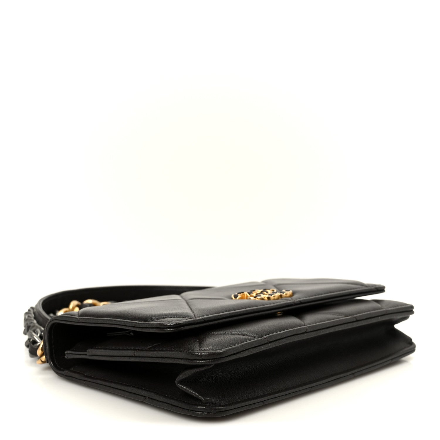 Lambskin Quilted Chanel 19 Wallet On Chain WOC Dark Brown