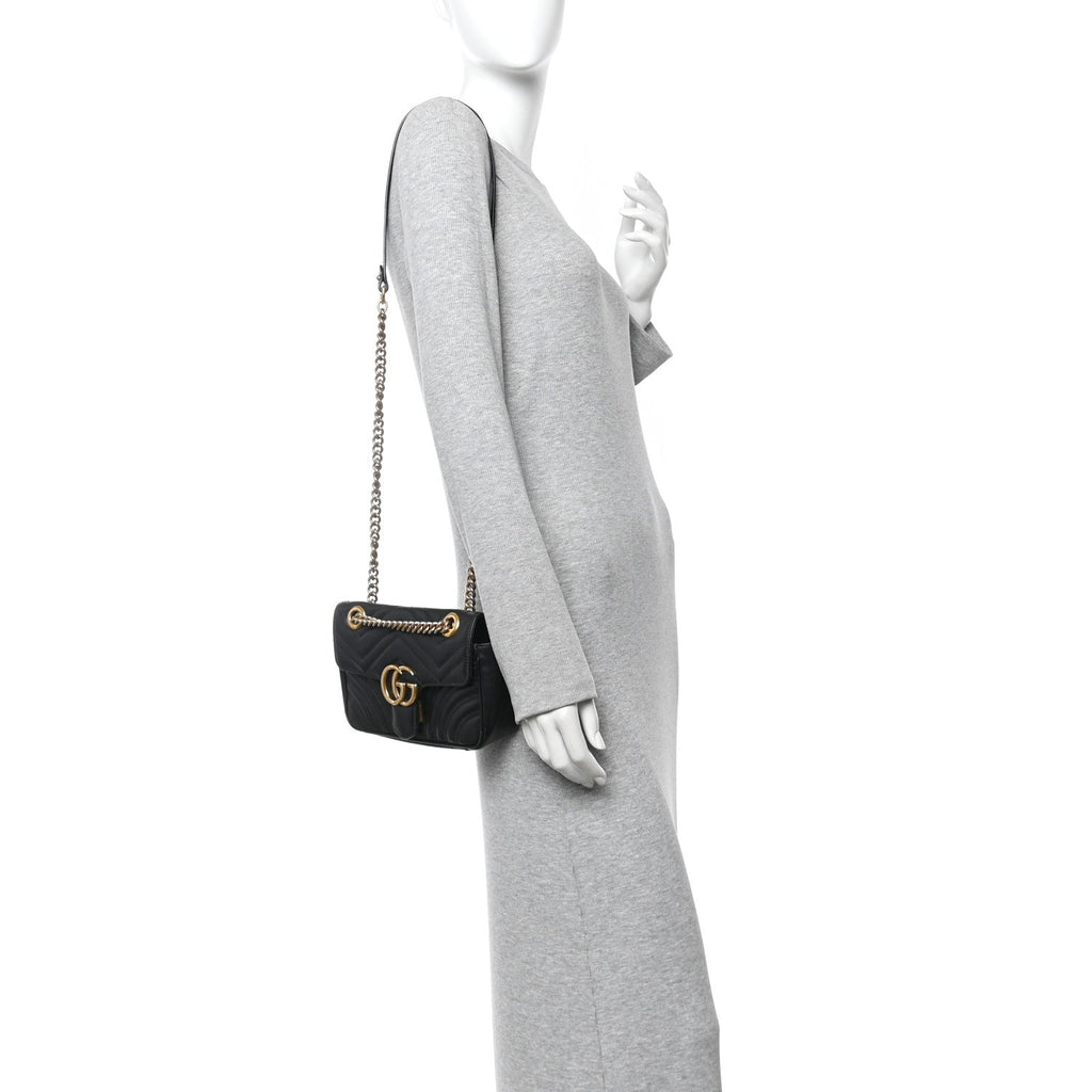 Calfskin Matelasse Mini GG Marmont Shoulder Bag Black