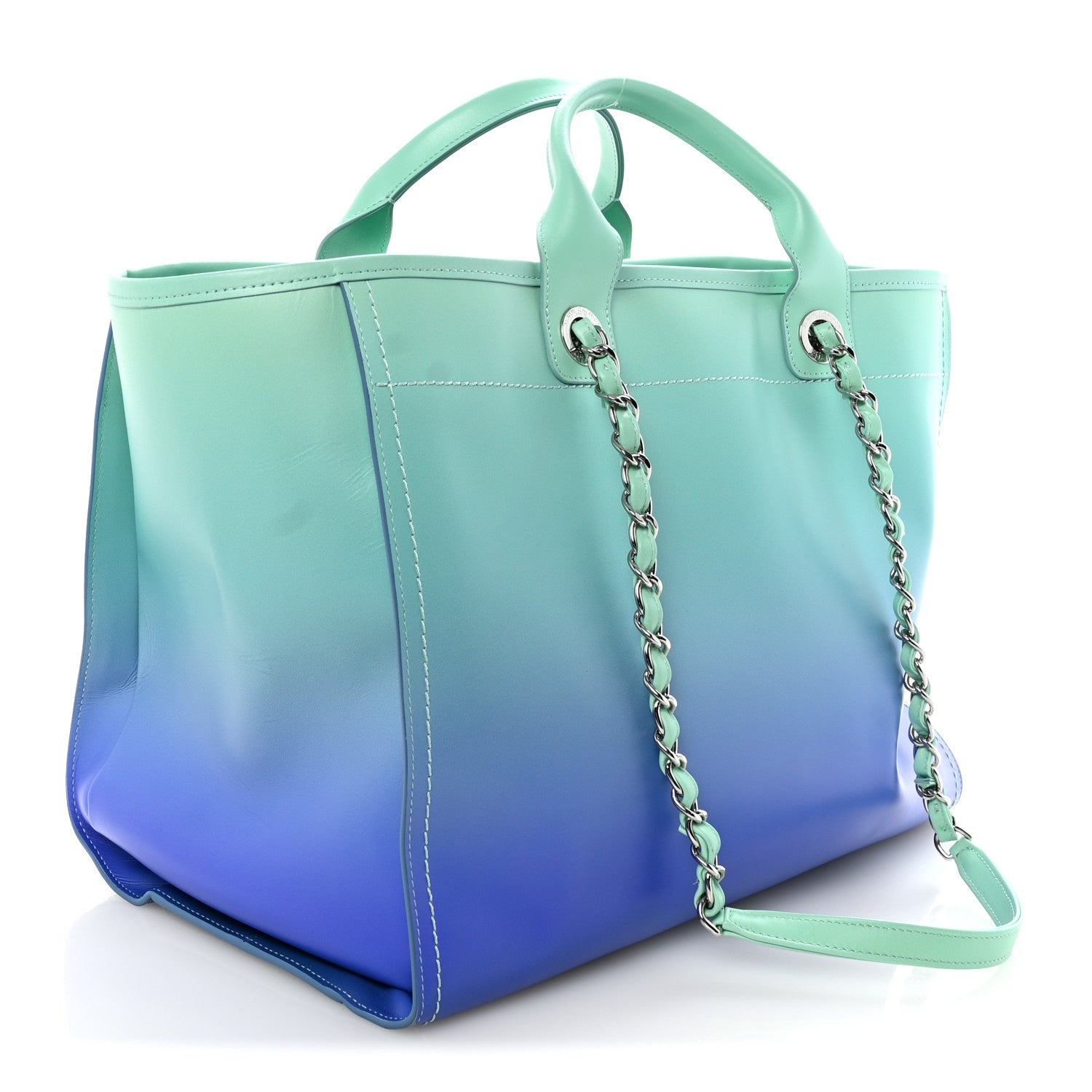 Shaded Calfskin Medium Deauville Tote Light Green Turquoise Purple
