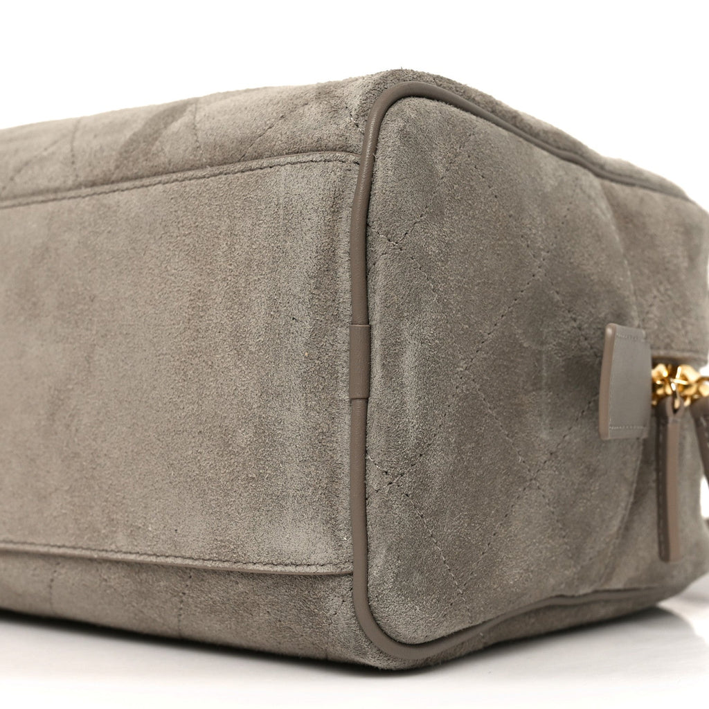 Suede Calfskin Quilted Large Perfect Bowling Bag Grey