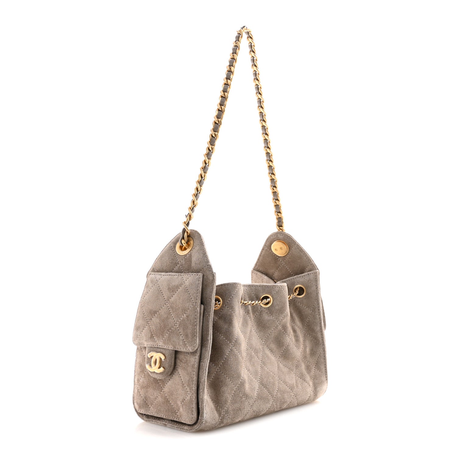 Suede Quilted Mini Chanel 25 Handbag Dark Grey