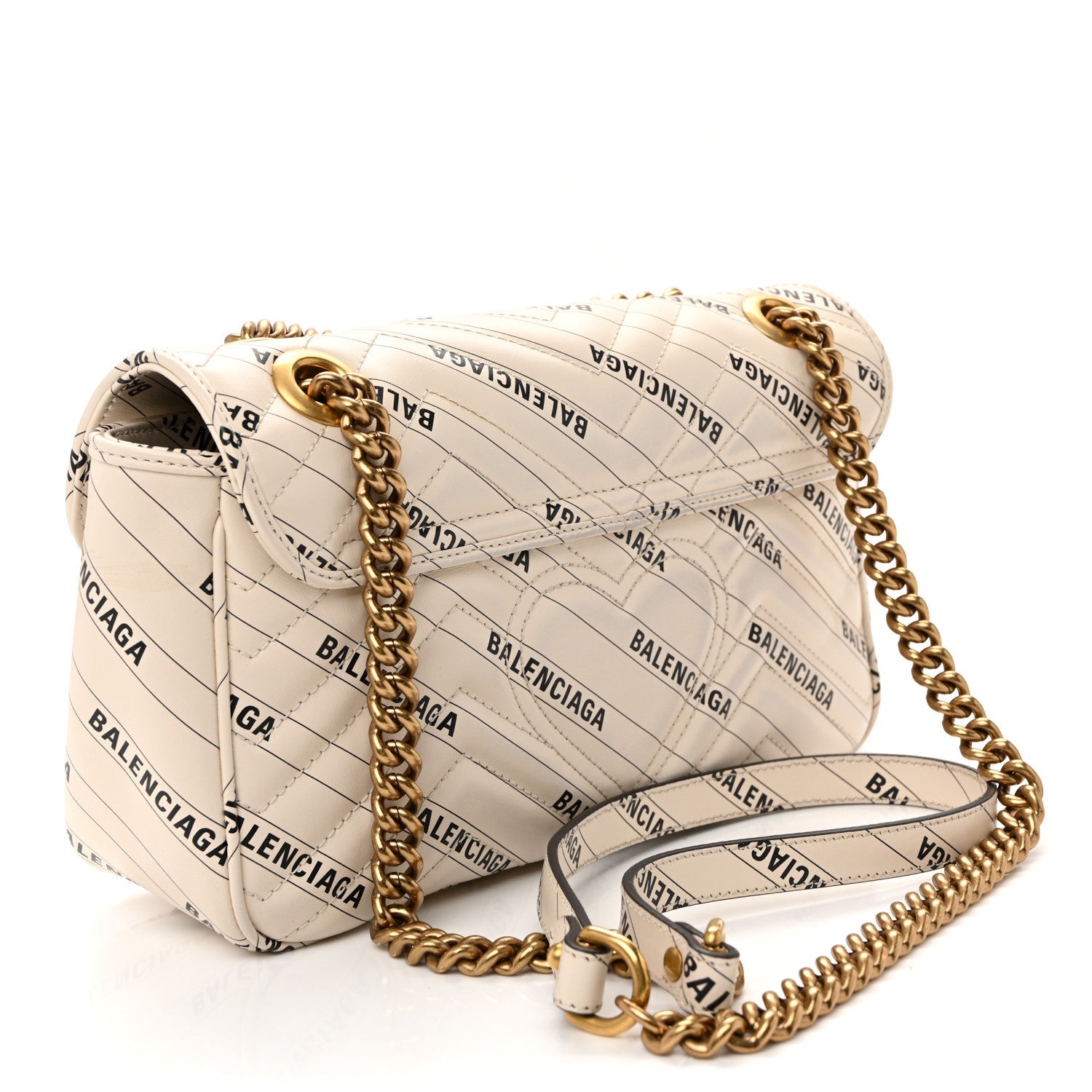 X BALENCIAGA Calfskin Matelasse Logo Print Small GG Marmont Shoulder Bag White