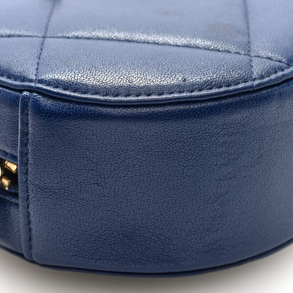 Lambskin Quilted Chanel 19 Round Clutch With Chain  Navy