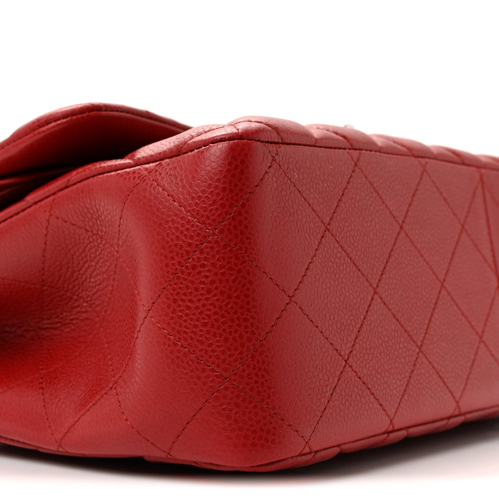 Caviar Quilted Jumbo Double Flap Dark Red