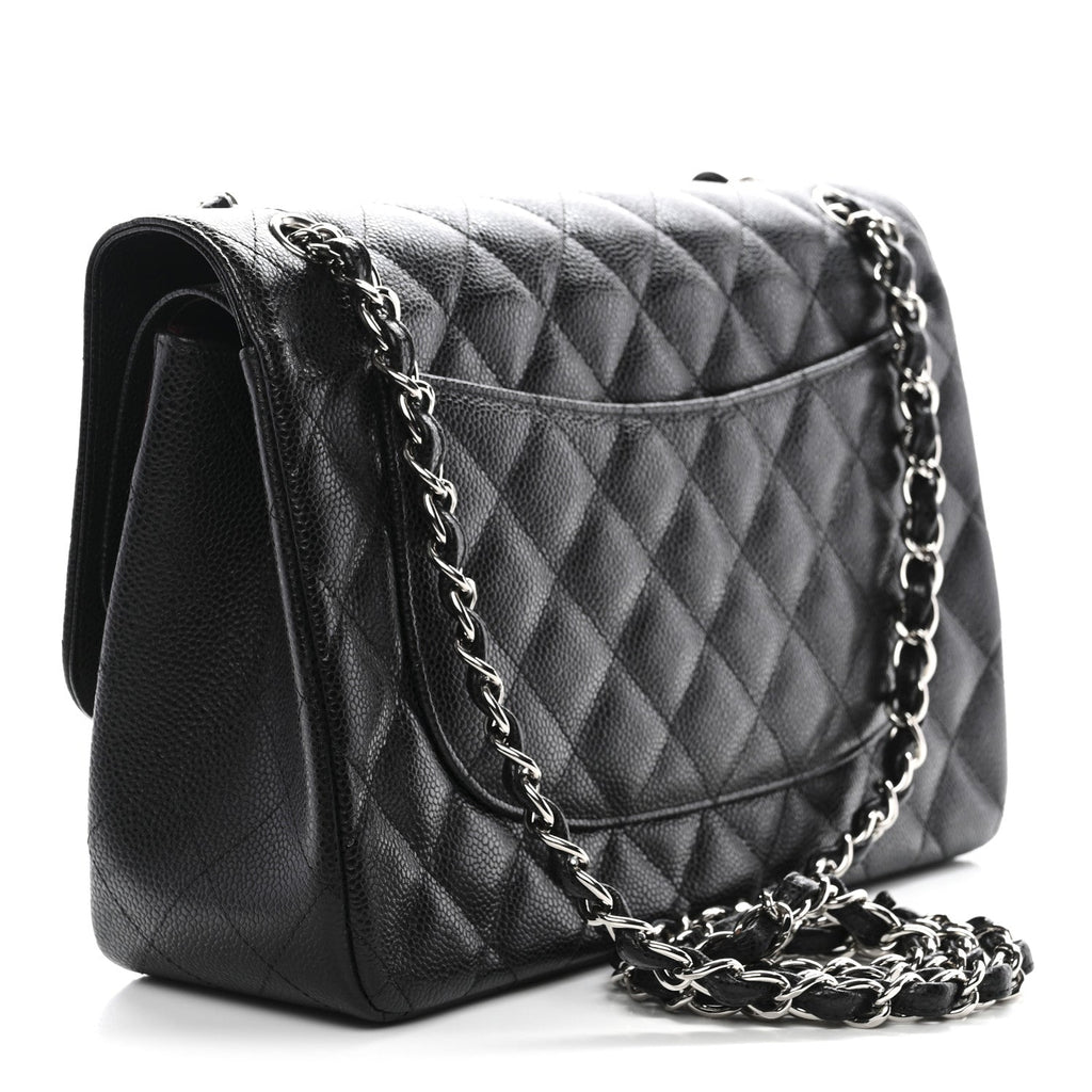 Caviar Quilted Jumbo Double Flap Black