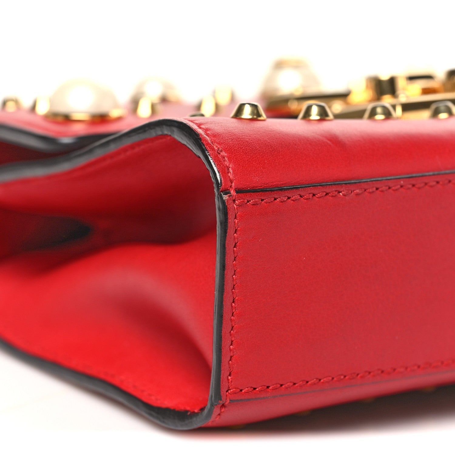 Calfskin Studded Small Padlock Shoulder Bag Hibiscus Red