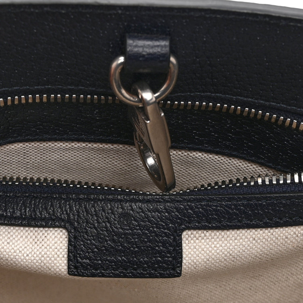 GG Supreme Monogram Textured Dollar Calfskin Small Retro Interlocking G Tote Bag Beige Blue