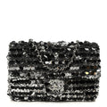 Sequin Camellia Small Single Flap Silver Black