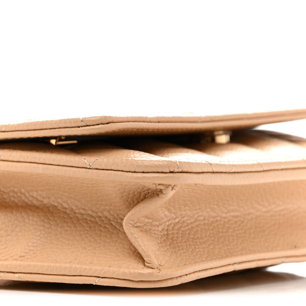 Caviar Quilted Wallet on Chain WOC Beige