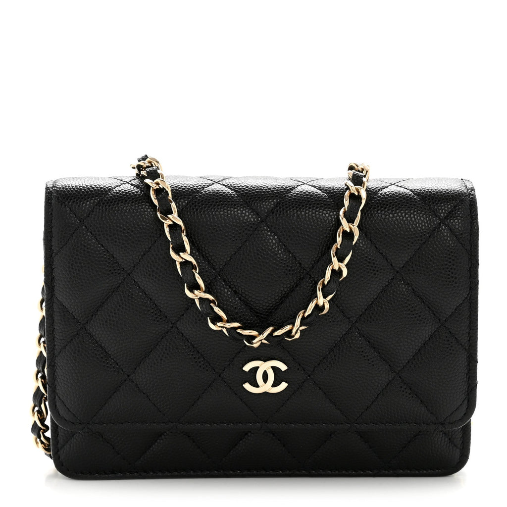 Caviar Quilted Mini Wallet On Chain WOC Black