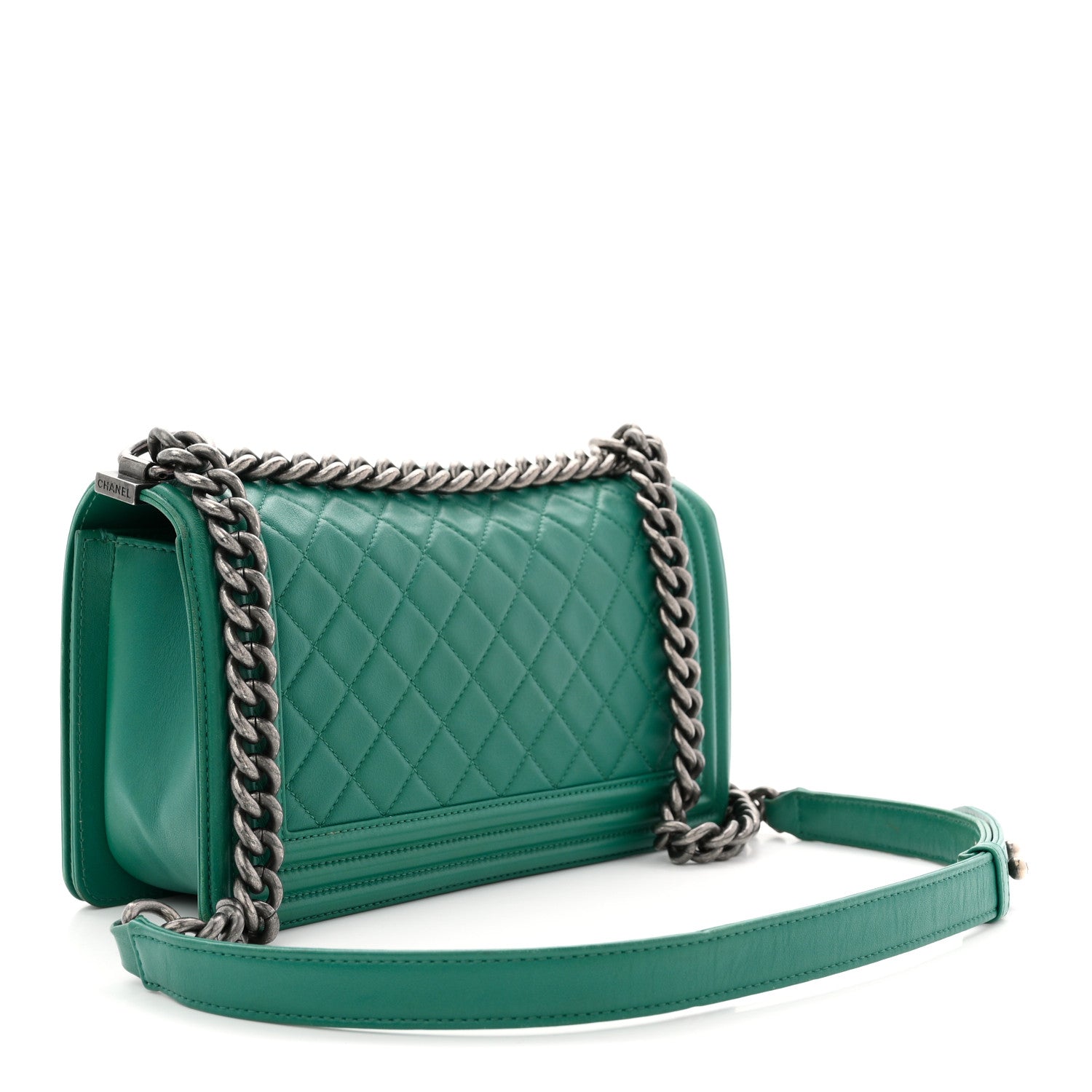 Lambskin Quilted Medium Boy Flap Green