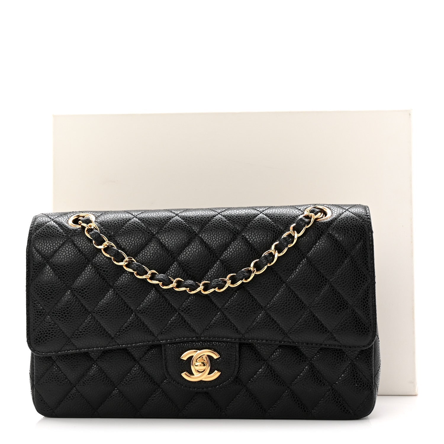 Caviar Quilted Medium Double Flap Black