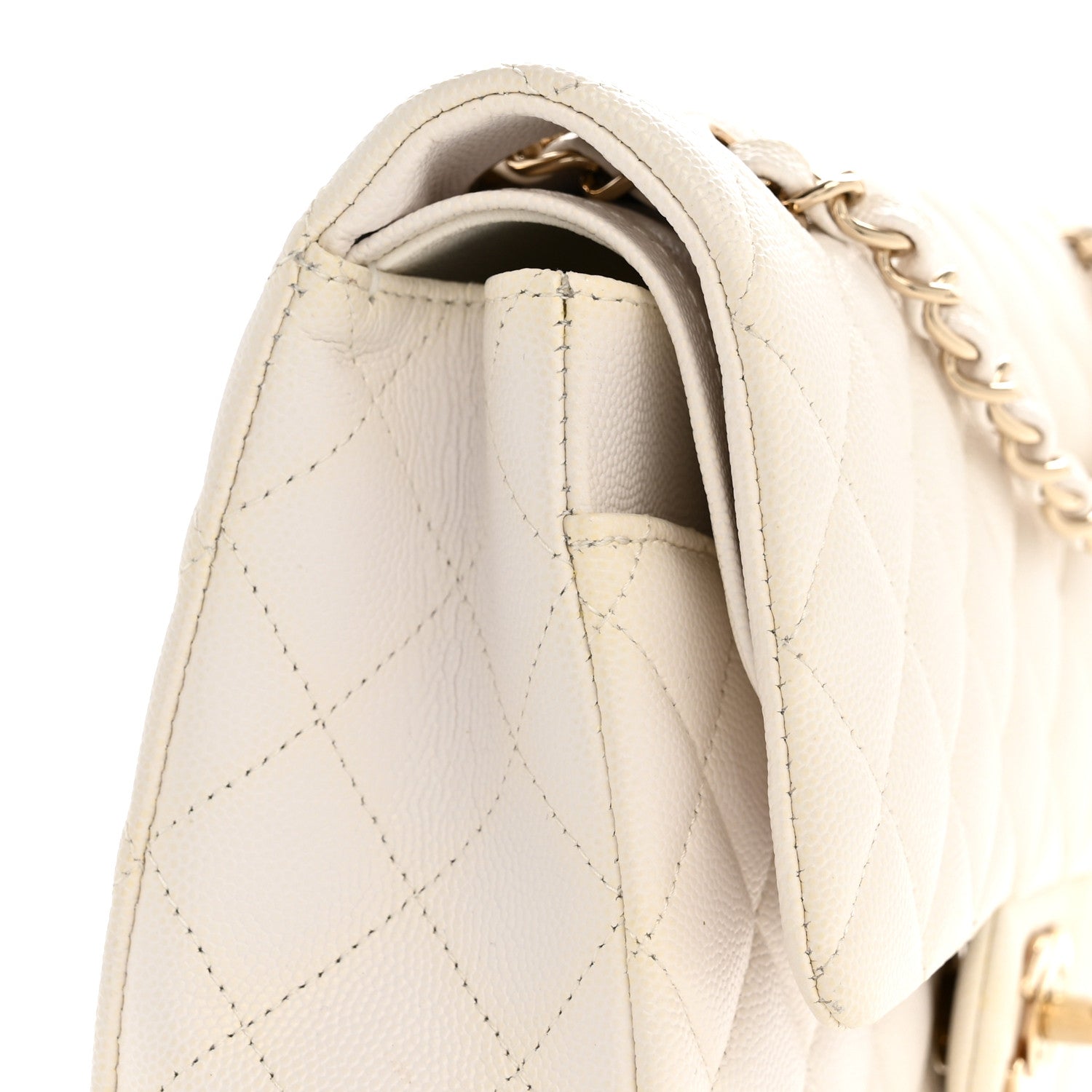 Caviar Quilted Medium Double Flap White