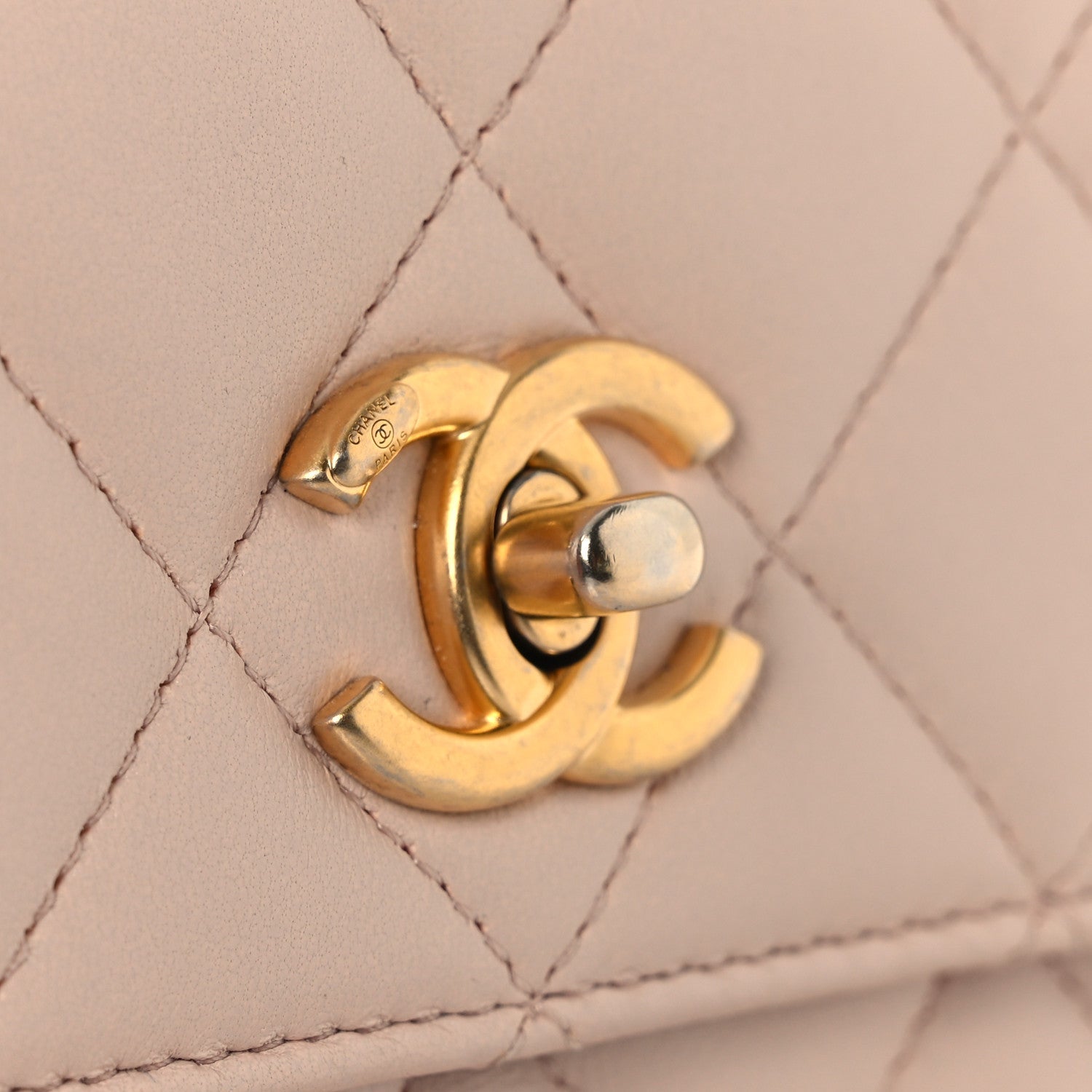 Lambskin Quilted CC Pearl Crush Wallet on Chain WOC Light Pink
