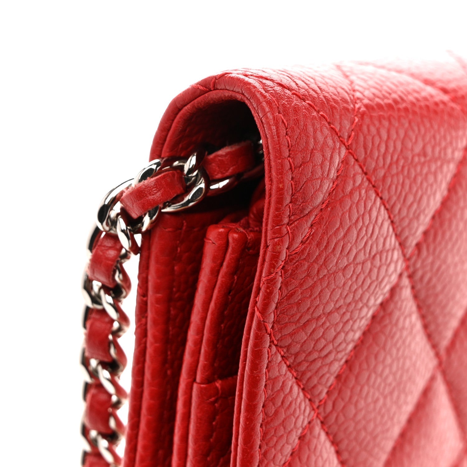 Caviar Quilted Wallet on Chain WOC Red