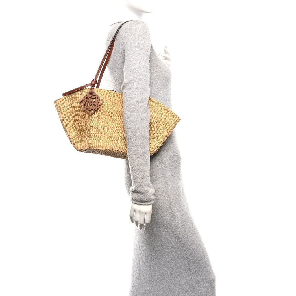Calfskin Raffia Paulas Ibiza Small Shell Basket Tote Bag Natural Tan