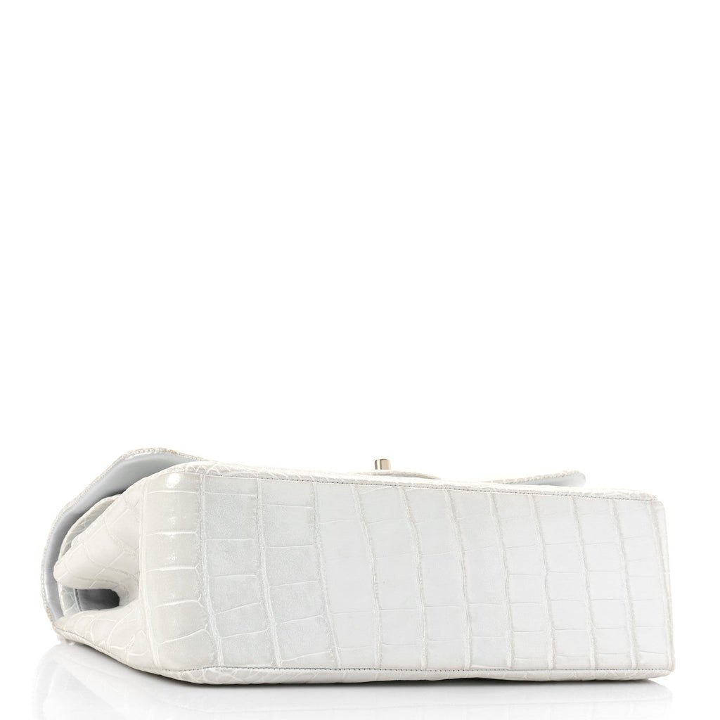 Iridescent Alligator Jumbo Double Flap Light Grey