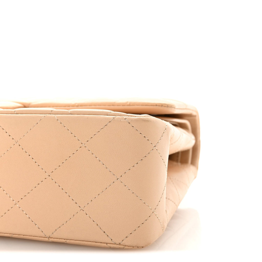 Lambskin Quilted Medium Double Flap Beige
