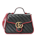 Vintage Effect Calfskin Matelasse Diagonal Mini Torchon GG Marmont Top Handle Shoulder Bag Black Romantic Cherry