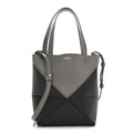 Shiny Calfskin Mini Puzzle Fold Tote Pearl Grey Dark Grey