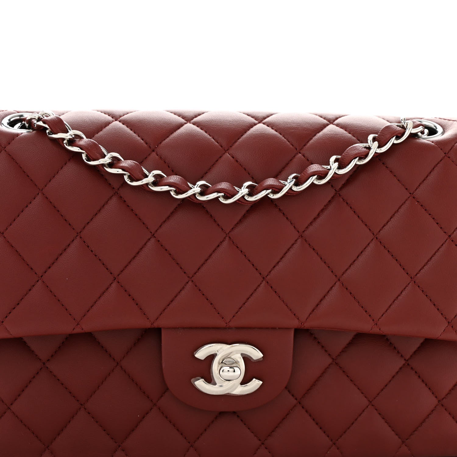 Lambskin Quilted Medium Double Flap Burgundy