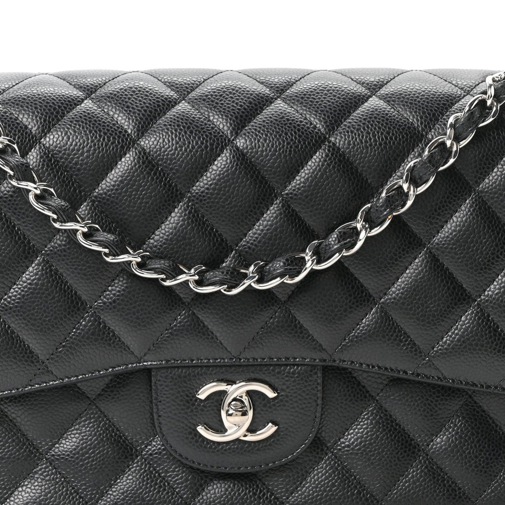 Caviar Quilted Jumbo Double Flap Black